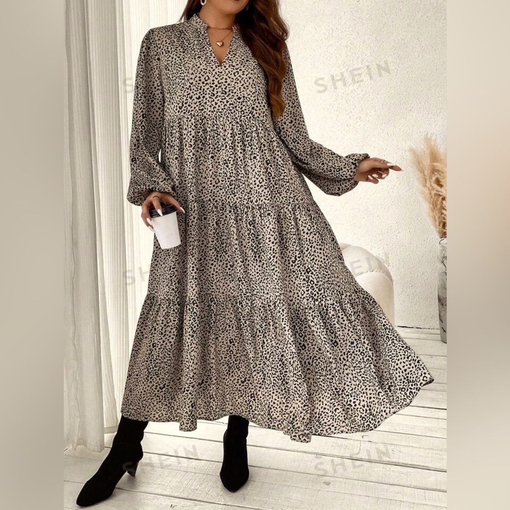 SHEIN leopard print smock dress - v neck - size: 4XL